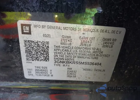 2021 Chevrolet Blazer Awd Rs z USA, uszkodzony, nr VIN 3GNKBKRS5MS536404